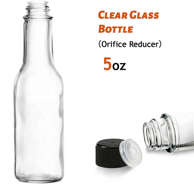 Custom Logo 3oz-8oz Clear Glass Hot Sauce Bottles Tamper-proof Screw Metal Lids Hot Stamping BBQ Storage 90 150 250ml Capacity