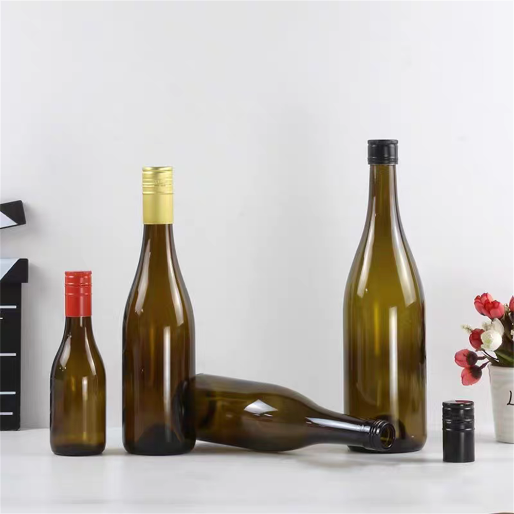 Burgundy Shape Brown Amber Glass Wine Bottles 187ml 375ml 750ml with Aluminum Screw Lid Ready Stock