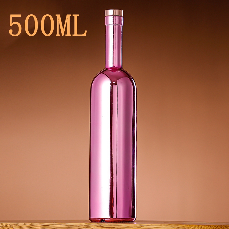 Factory Price Electroplate 375ml 500ml  750ml Pink Fruit Ginseng Iced Wine Bottles Vodka Glass Bottle for Liquor