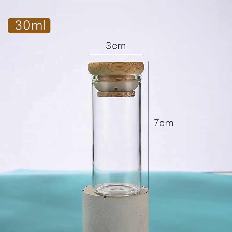 Flat Bottom Glass Vial Bottle Container Sample test Tube 30mm With Bamboo Lid Cork