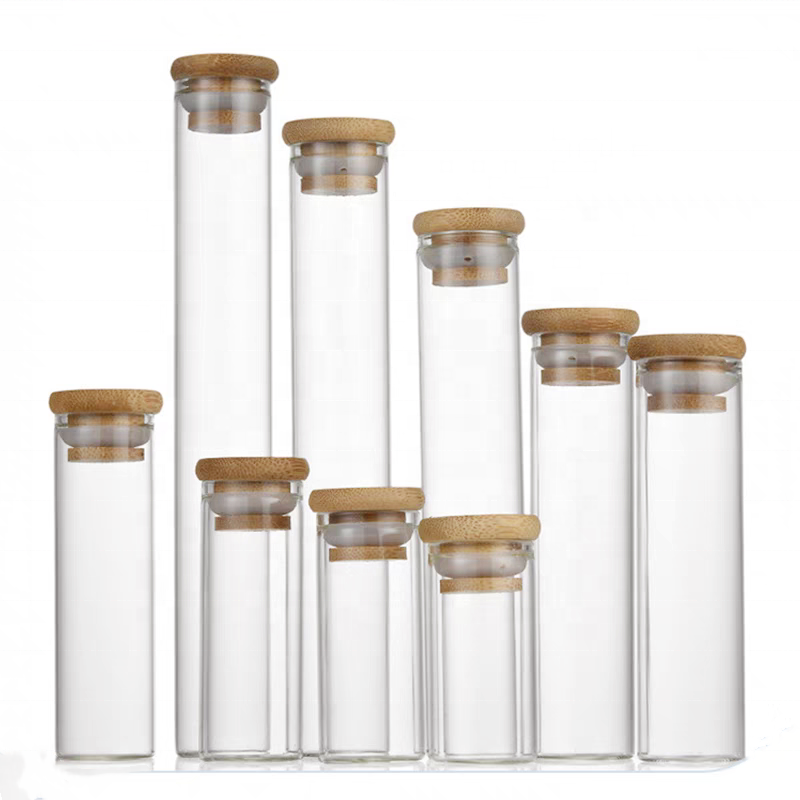 Free Sample 30mm Round Straight Borosilicate Glass Jar Kitchen Dried Fruit Storage Jar With Bamboo Lid Custom Food Jar