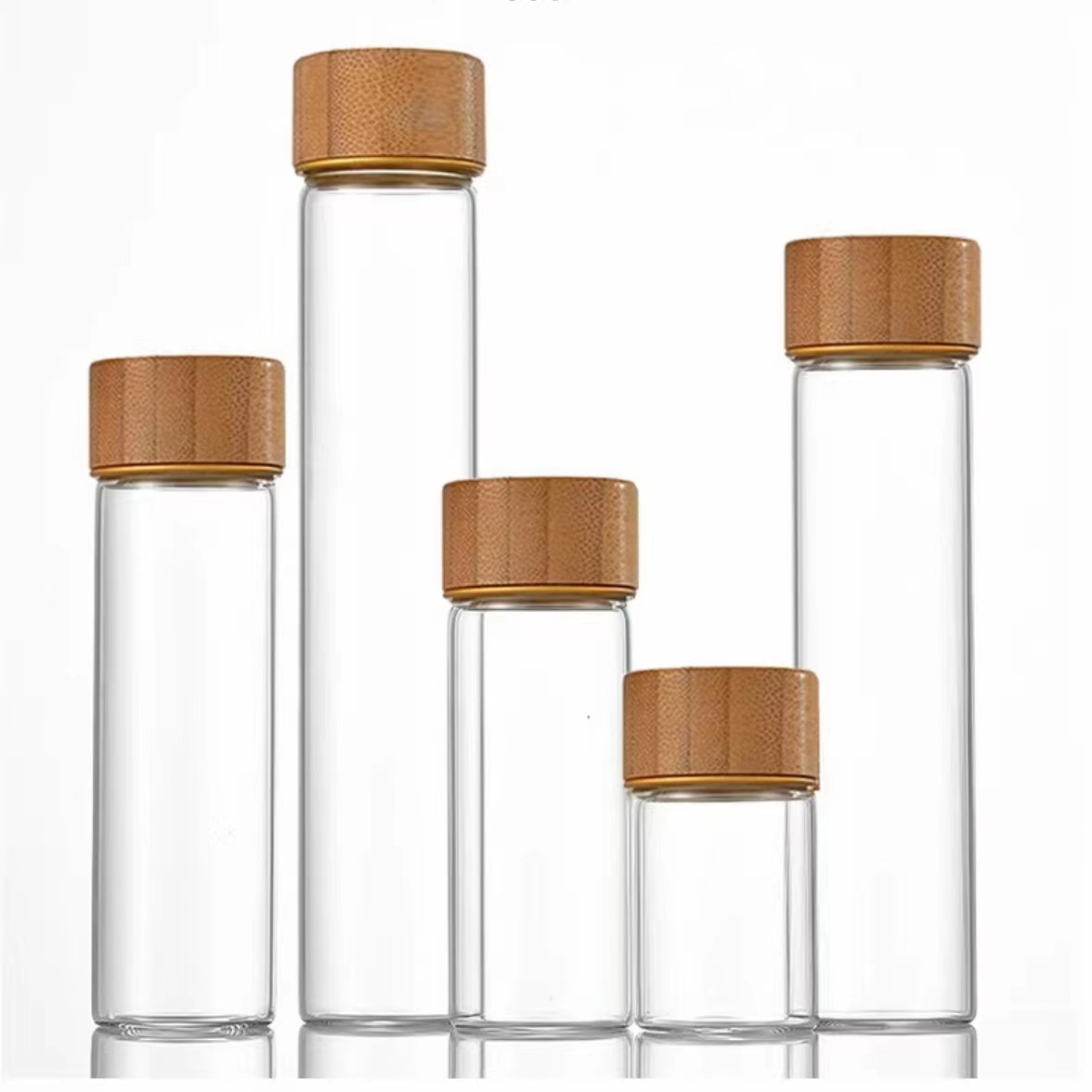 5ml 10ml 15ml 20ml 25ml Recyclable Small Borosilicate Empty Glass Bottle Test Tube With Screw Aluminum Bamboo Lid