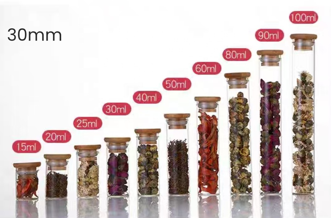 30 Mm Mini High Borosilicate Glass Jar With Bamboo Lids Small Capacity Tea Glass Pot Cordyceps Sinensis Bottle