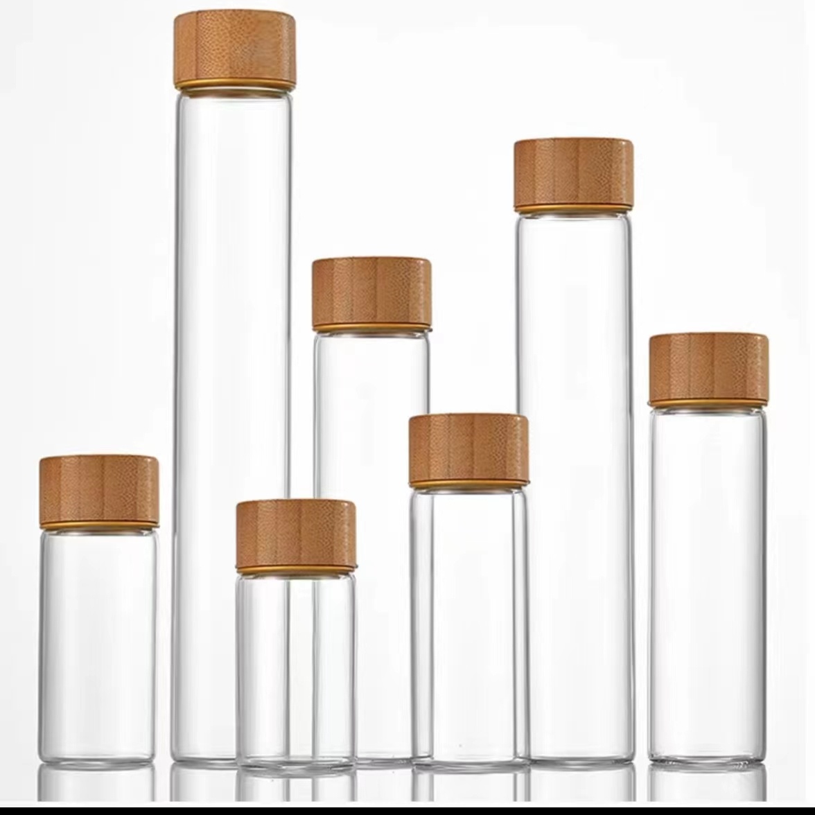 Wholesale Recyclable 30mm Diameter Flat Bottom Borosilicate Glass test Tube Sample Bottle With Bamboo Wooden Screw Lid