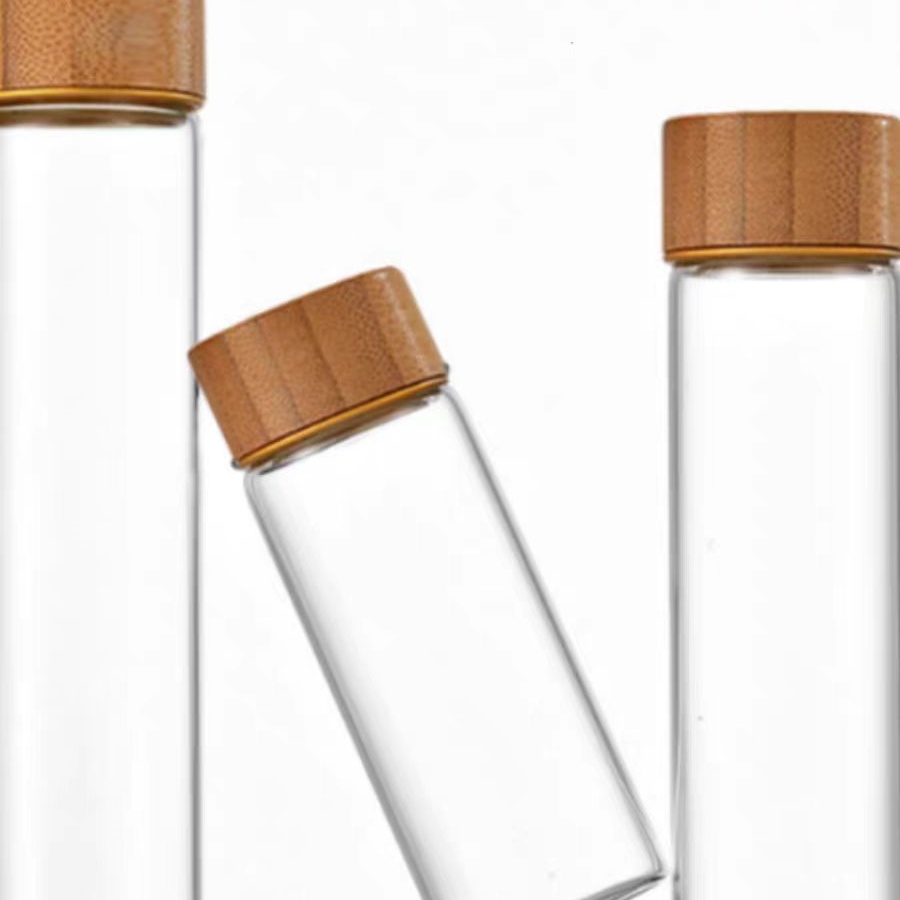 Wholesale Empty Recyclable Borosilicate Glass Vial Bottle Tube Glass Storage Jar Flower Packaging With Screw Bamboo Lid