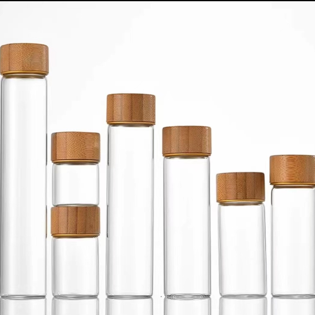 Glass Test Tube Recyclable Bottle Candy Test Tube Saffron Flower Tea Packaging Glass Bottle With Bamboo Lid