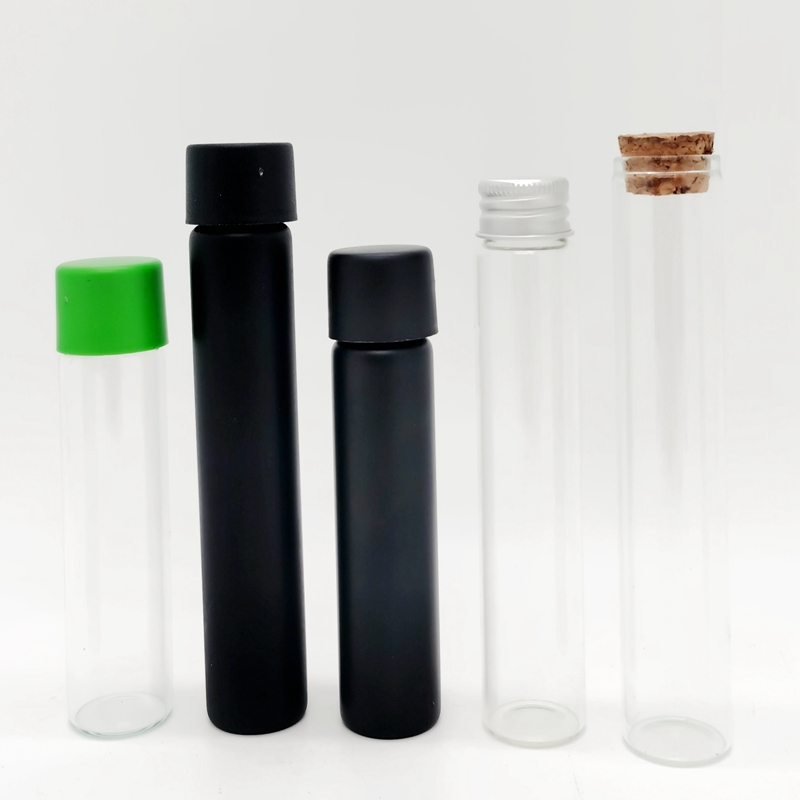 22 * 86mm 90mm 116mm 120mm Child Resistant Glass Reusable Cbd  P Re Roll Packaging Glass Tube With CR Lids