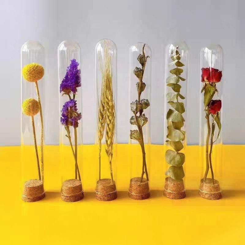 45ml 50ml Cosmetic Packaging Pharmaceutical GlassTube Round Bottom With Cork Lid Fancy Glass Bottle for Wedding Supplies