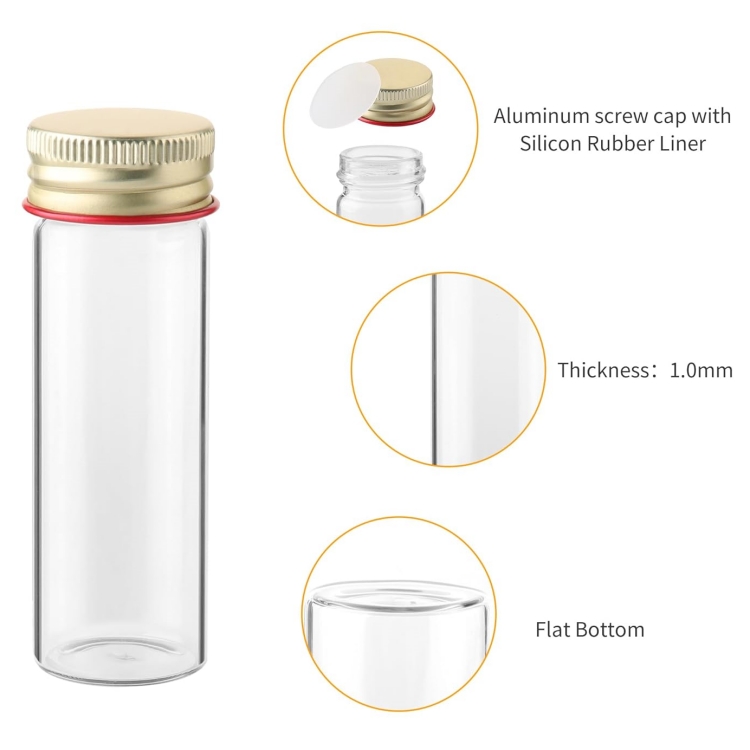 Scientific Sample Tubes 25ml With Screw Aluminum Caps, Small Spice Containers 1oz 3.3 Borosilicate Glass Tubes for Candy , Bean