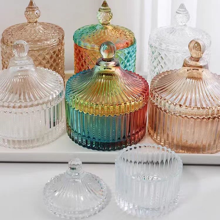 Luxury Recyclable Ribbed Empty Clear Candle Container Glass Candle Jar With Lids for Making Candle