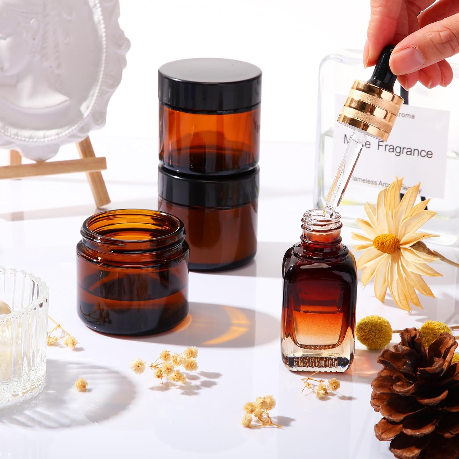 250g 4oz 8oz 16oz Empty Amber Cream Jar Luxury Empty Straight Sided Glass Candle Jar With Aluminum Metal Lids