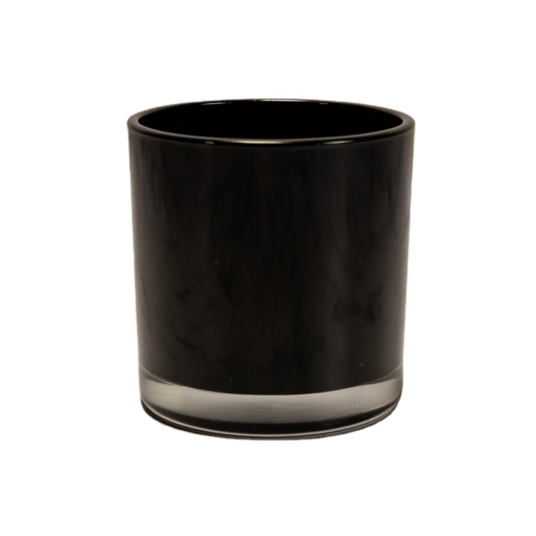 Glossy Black White Frosted Glass Candle Holder Lid Clear Glass Jar for Elegant Candle Display