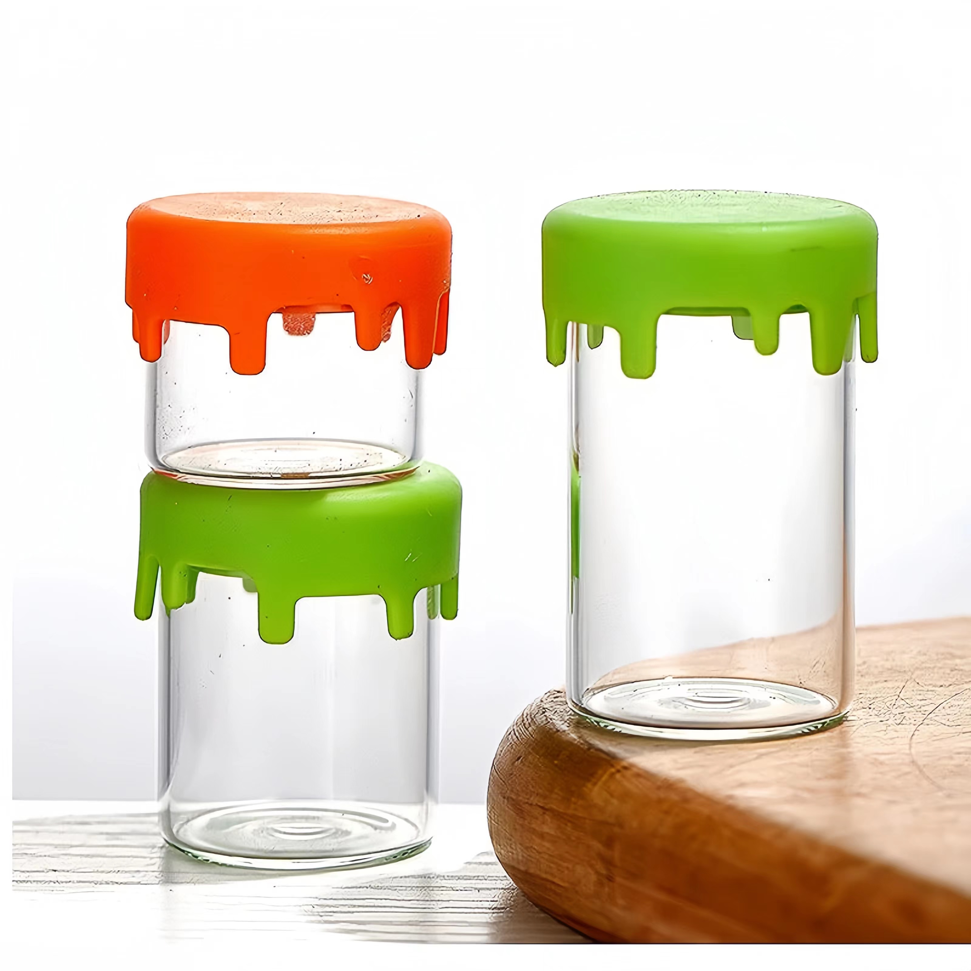 Clear Glass Wide Tube With Pink Blue Green Silicone Cap Drip Lid No Neck Glass Jar Custom Logo