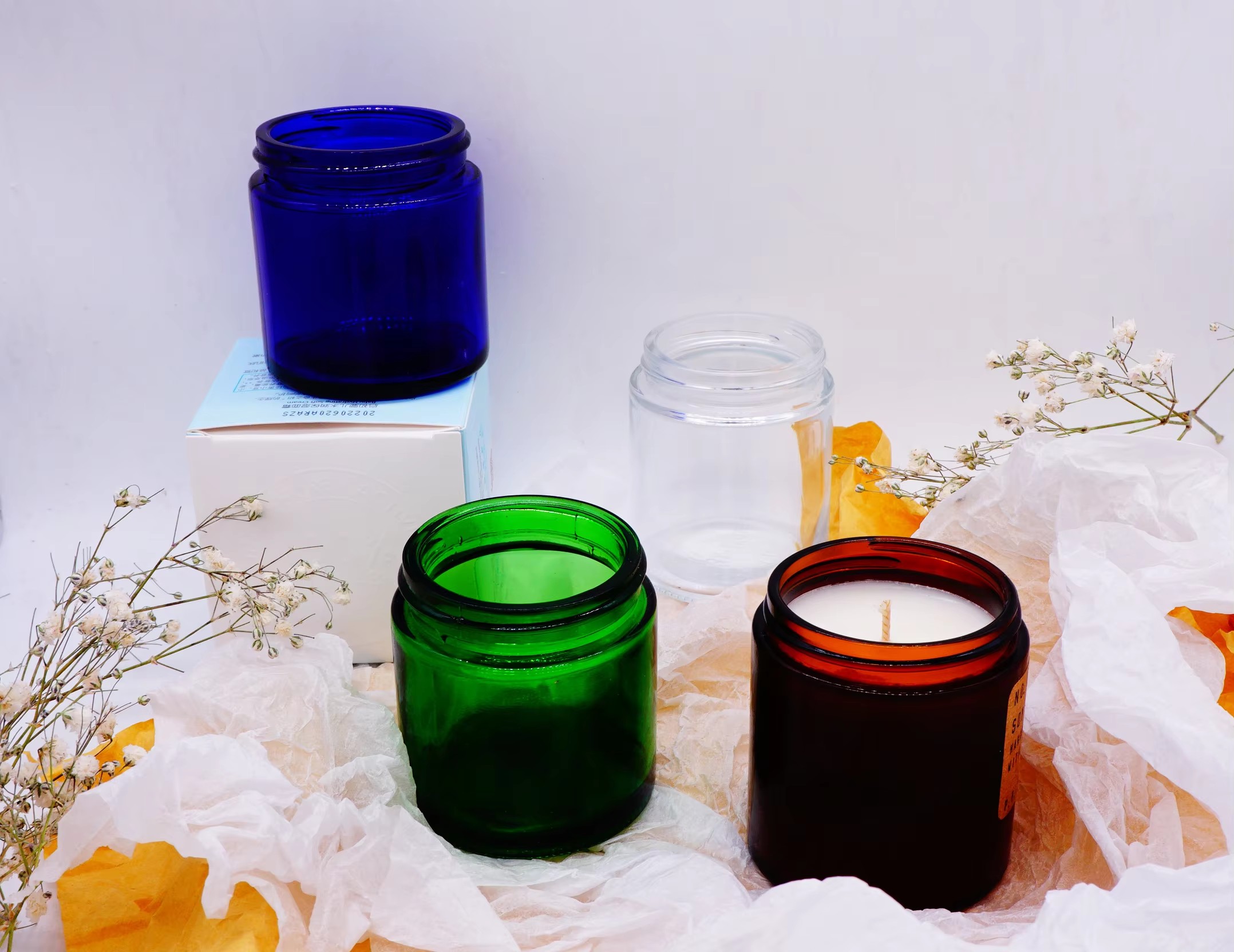 4oz 6oz 8oz 10oz Luxury Clear Amber Blue Clear Reusable Empty Glass Candle Jars With Metal Lid for Candle Making