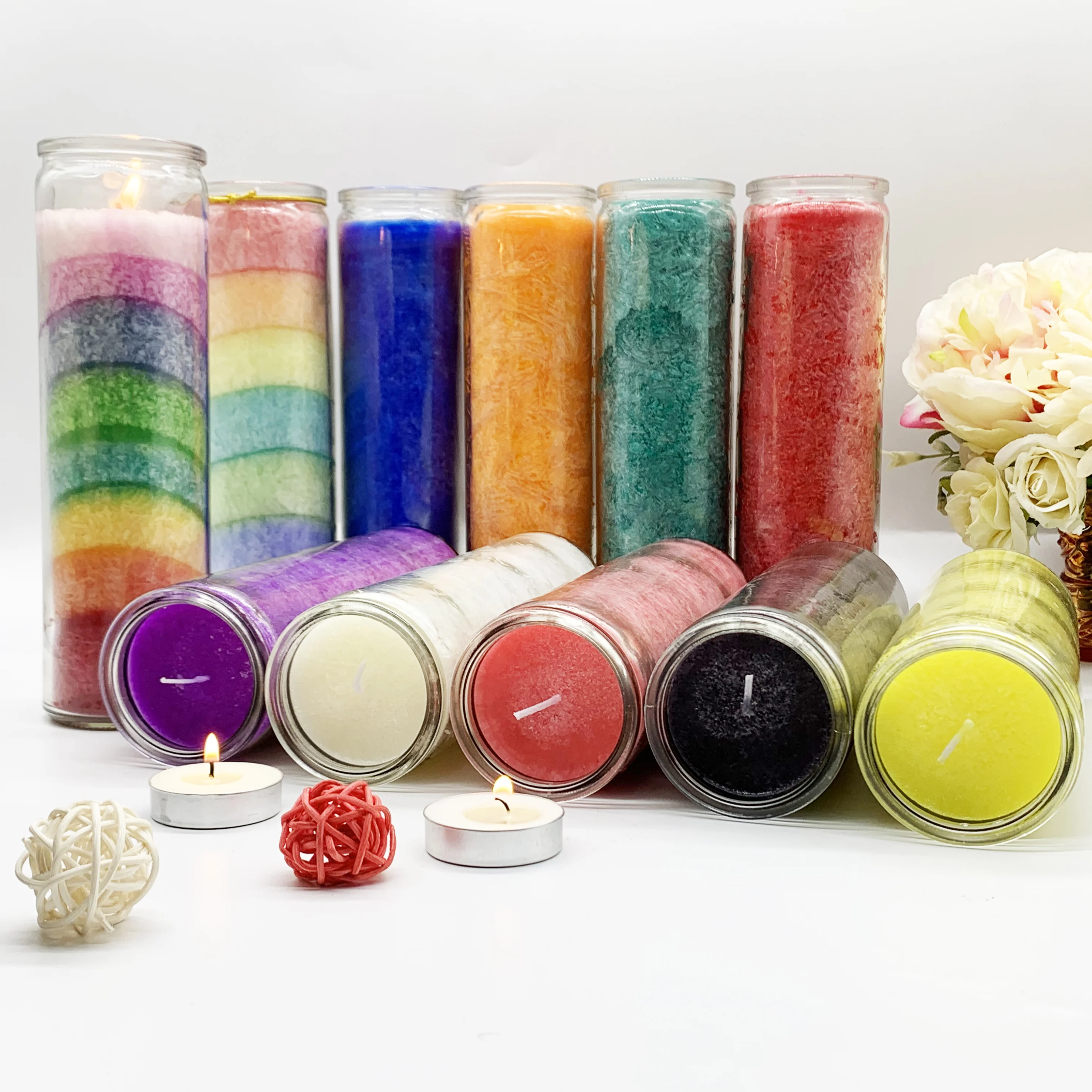 Custom Paraffin Wax 7 Day Glass Jar Candles Wholesale Recyclable Religious Prayer Candle Votive Church Candle Glass  Jar