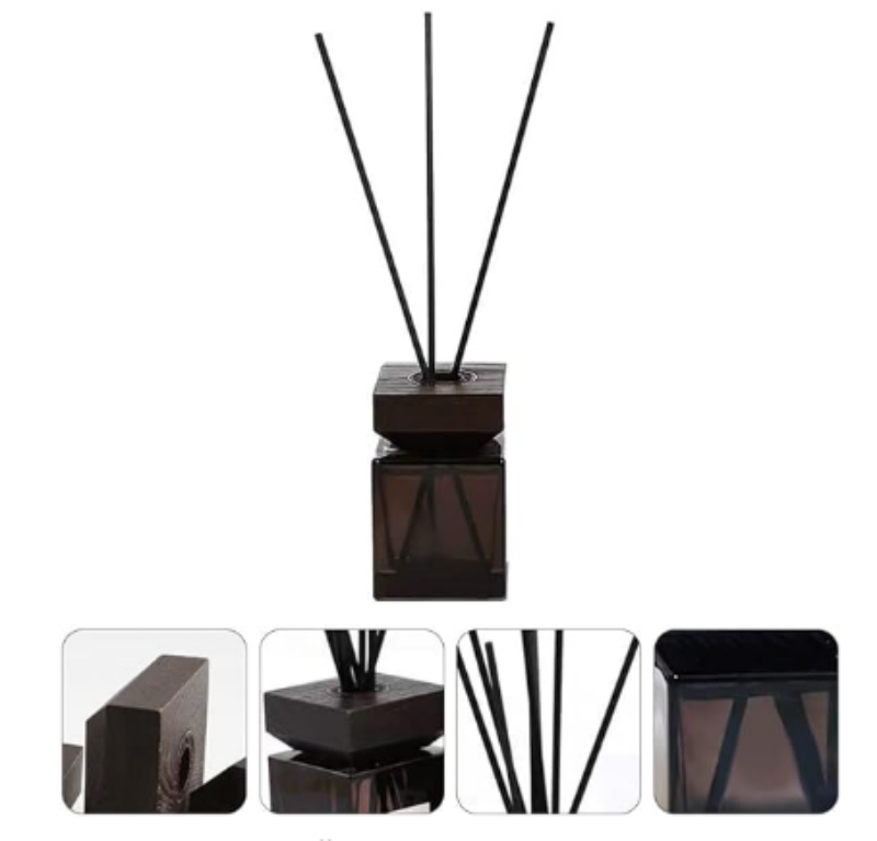Square Luxury Black Amber Glass 500ml Large Reed Diffuser Bottle Fragrance Glass Bottle for Reed Diffuser With Wooden Lids