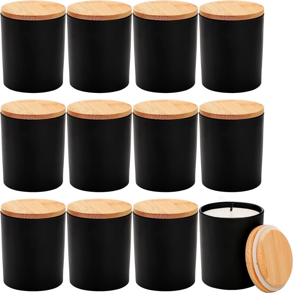 Luxury Custom Logo Matte Black Cylinder Candle Jar With Lid Offset Printing Empty Glass Vessel for Religious Mexican