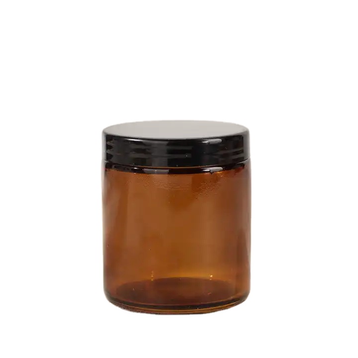 6oz 180ml Amber Luxury Empty Round Straight Sided Glass Candle Jar With Black Lids