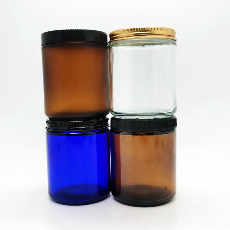 Wholesale Empty 3Oz 8Oz 500Ml 100Ml 250Ml Storage Candy Clear Amber  Glass Candle Jar Manufacturer for Candle With Metal Lid