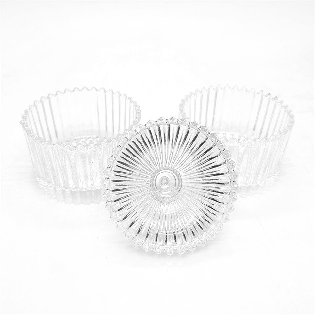 Wholesale Modern Ribbed Pleated Clear Custom Restaurant Wedding Tea Light Votive Small Glass Candle Cup Vessels Jar