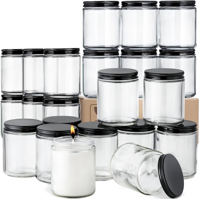 Luxury Straight Sided Glass Candle Jars 4oz 8oz 16oz 100ml 250ml 500ml Empty Recycled Clear Amber Metal Lids Glass Containers