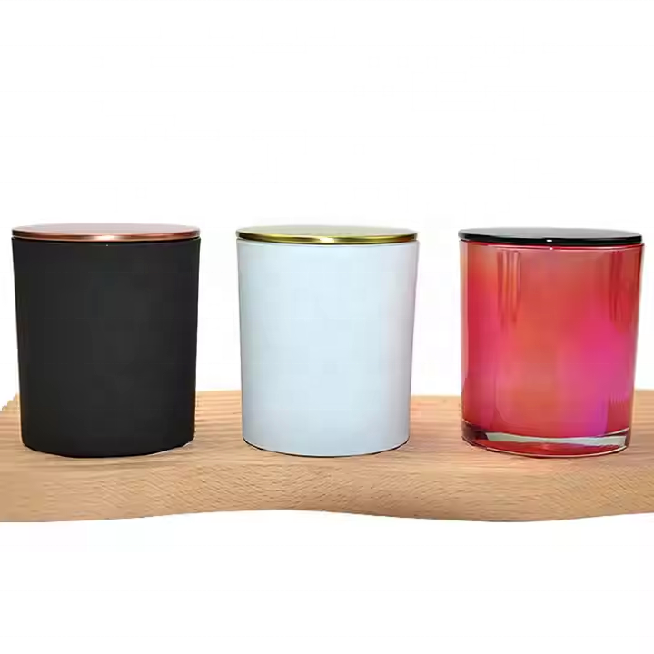 Luxury Frosted Glass Candle Har with Electroplated Metal Lid Empty Aromatherapy Candle Holder Container for Candle Making