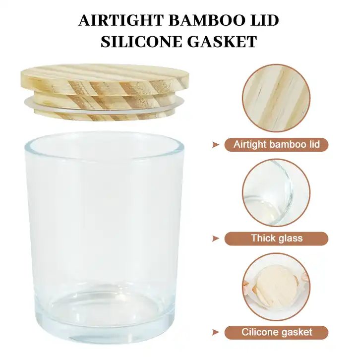 Wholesale 200ml 300ml Colorful Frosted Amber Black Empty Glass Candle Jar With Bamboo Lid Glass Bottle
