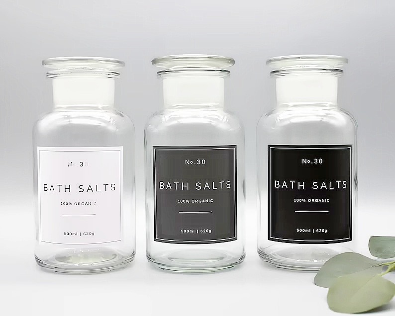 Refillable Clear Glass B Ath Salts Jar Vintage Style Apothecary Bottle With Glass Stopper Eco Friendly Decorative Storage Jar