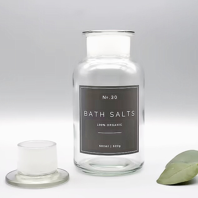 Clear Glass Apothecary B Ath Salts Jar 500ml  - Eco-Friendly | Reusable | Urban | Industrial Bathroom Décor