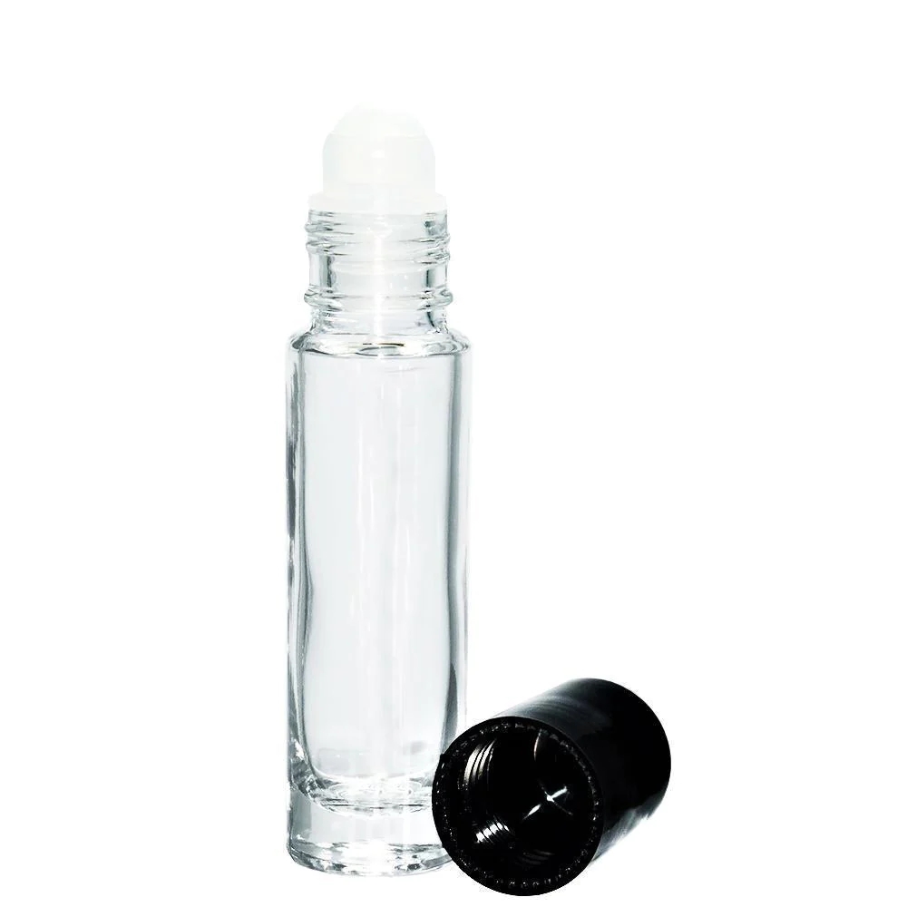 1/3 Oz. (10 Ml) 1/6 Oz. (5 Ml) Clear Glass Roll-on Bottle With Black Cap (Plastic Ball)