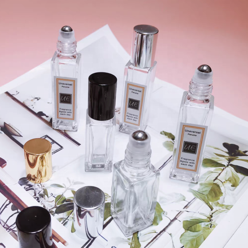 10ml Clear Empty Square Shaped Wholesale Essential Perfume Oil Roll on Glass Bottle with Roller Ball