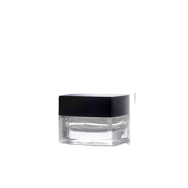 20g/50g Frosted Glass Cream Jar Square 50ml Transparent Cosmetic Bottle With Black Plastic Cap for Skin Care Oil Packaging