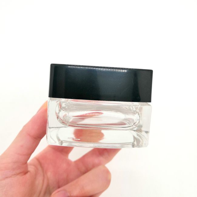 Frosted Glass Jar 20g 50g Thick Glass Square Cube Cosmetic Glass Jars With Black Lid for Oil Lip Balm Wax Cosmetics