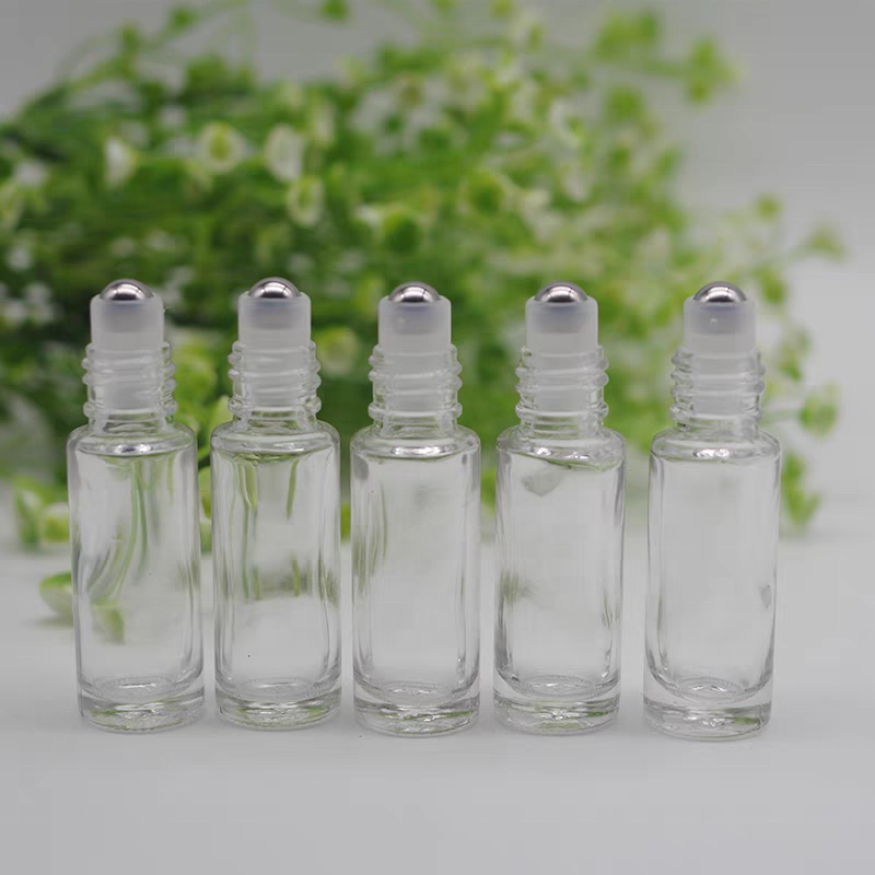 In Stock 3ml 5ml 10ml Glass Bottle Clear Roll on Bottle with Black Cap Glass Ball