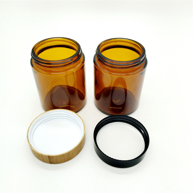 Luxury Pretty Round Glass Cosmetic Jars 4oz 6oz 120ml 180ml 100g 150g Amber clear Glass Jar With Bamboo Wooden Cap