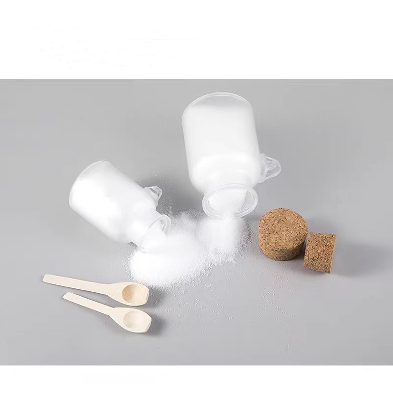 Wholesale Frost ABS Plastic Bath Salt Container Powder Jar With Wood Spoon and Cork Lid 100ml 200ML 300ML for Cosmetic Packaging