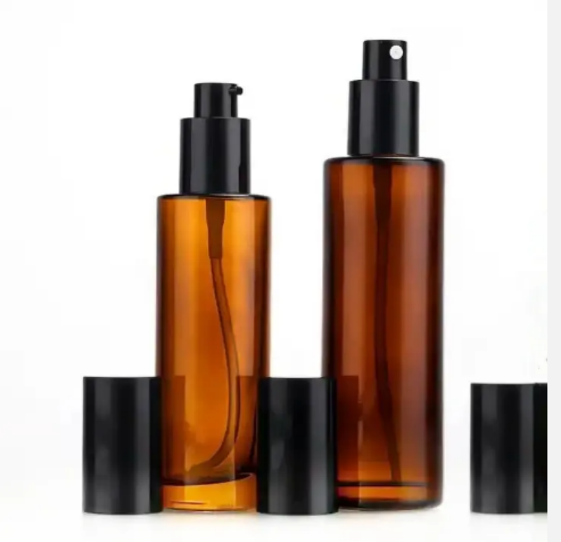 120 Ml 4 Oz Luxury Round Amber Brown Clear White Black Pump Glass Bottle for Eye Serum Essential Oil Lotion Bulk