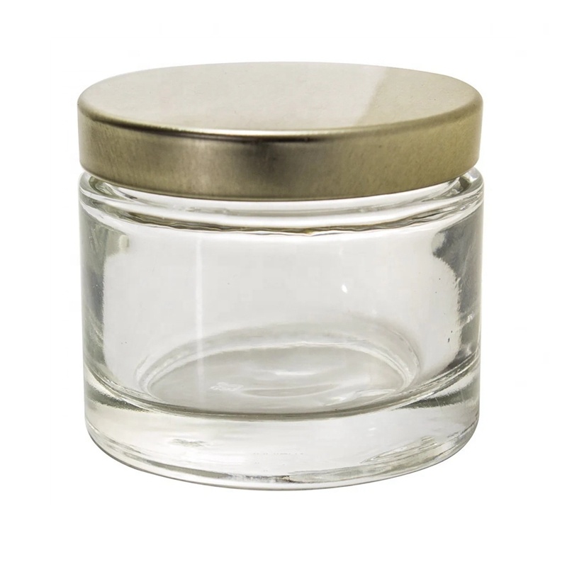 Refillable Eco Friendly High End 5g 10g 30g 60ml Gram Round Clear Glass Cream Jar Cosmetic Jar with Metal Lids