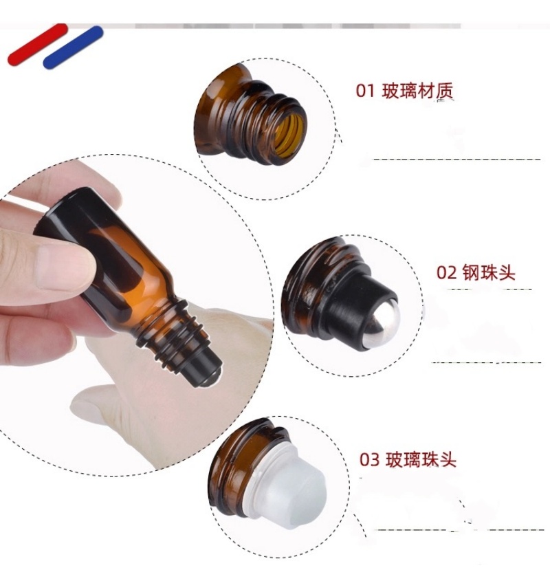 Cosmetic Olive Essential Oil 5ml 10ml 30ml 50ml 60ml 100ml Serum Amber Glass Roll on Glass Bottle With 18mm Plastic Roller