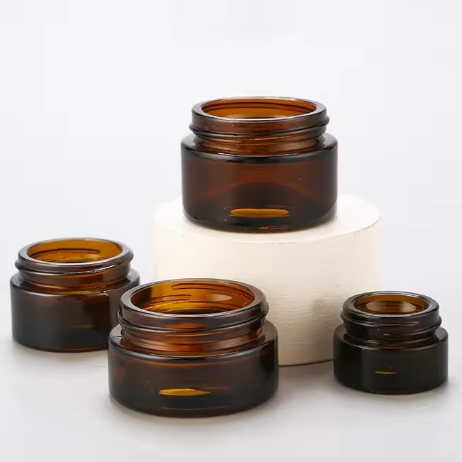 Empty Cosmetics Packing Brown Amber Glass Jar 20g 30g 50g With Lid