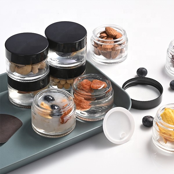 1oz 2oz 4oz 8oz 16oz Frosted Clear Amber Empty Face Cream Container Glass Cosmetic Jar With Black White Lid