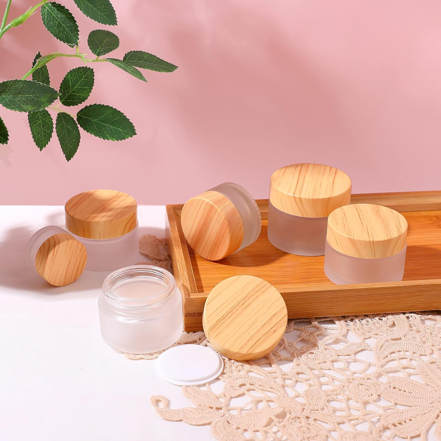 Wholesale 5g 15g 30g 50g 100g Glass Jar With Bamboo Lid for Cream Cosmetic