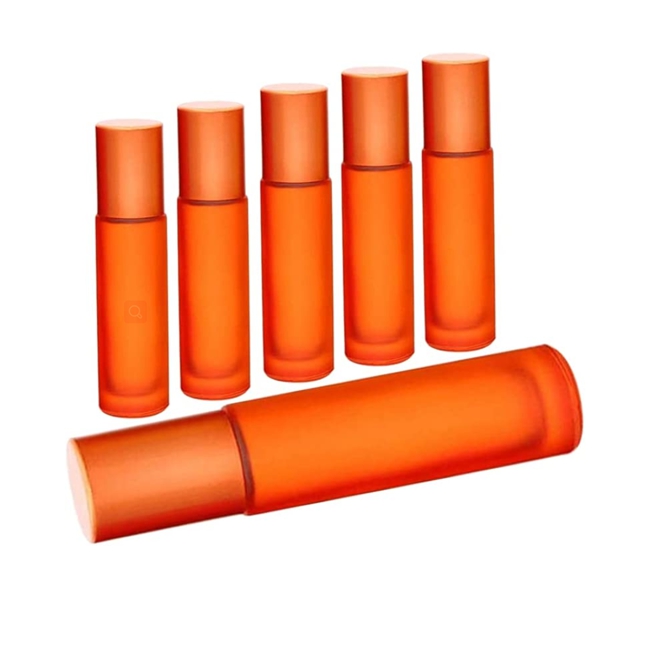 Colorful 5 ml 10ml Yellow Orange Purple Empty Round Glass Roll on Bottle for Essential Oil With Roller Ball and Lid