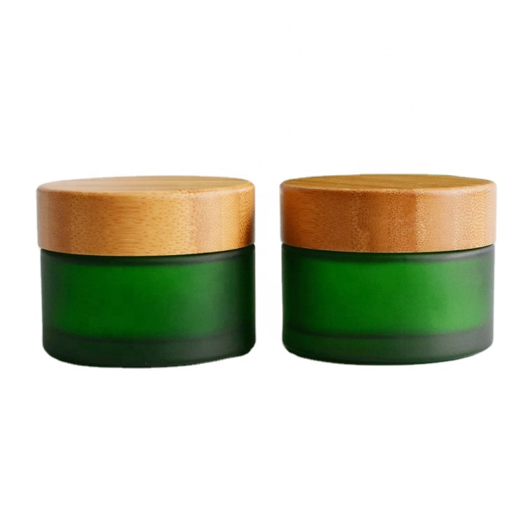 Green Frosted Round 30g 50g 150g Glass Cream Jar With Bamboo Lid 5ml 10ml 30ml 50ml 100ml Dropper Bottle Cosmetic Container