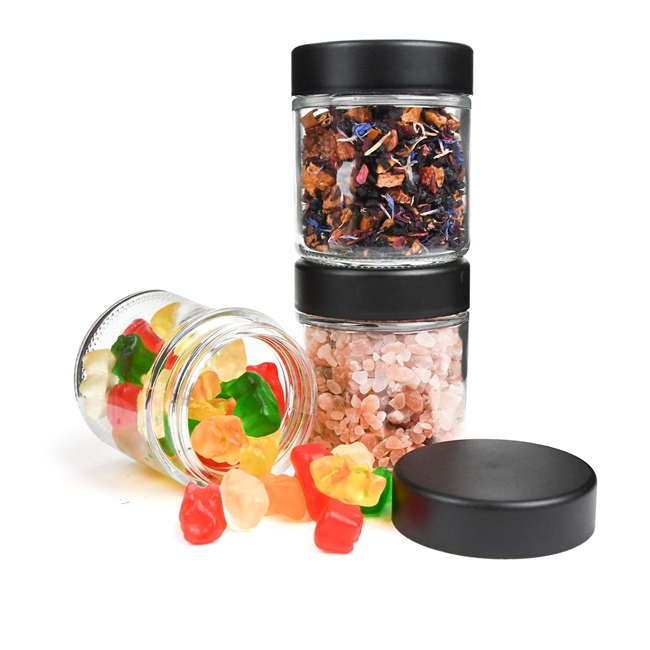Custom 2oz 3oz 3.5g 4oz 5oz Child Resistant Matte Black Uv Jar Flower Packaging Glass Jar With Black Plastic Screw Lid