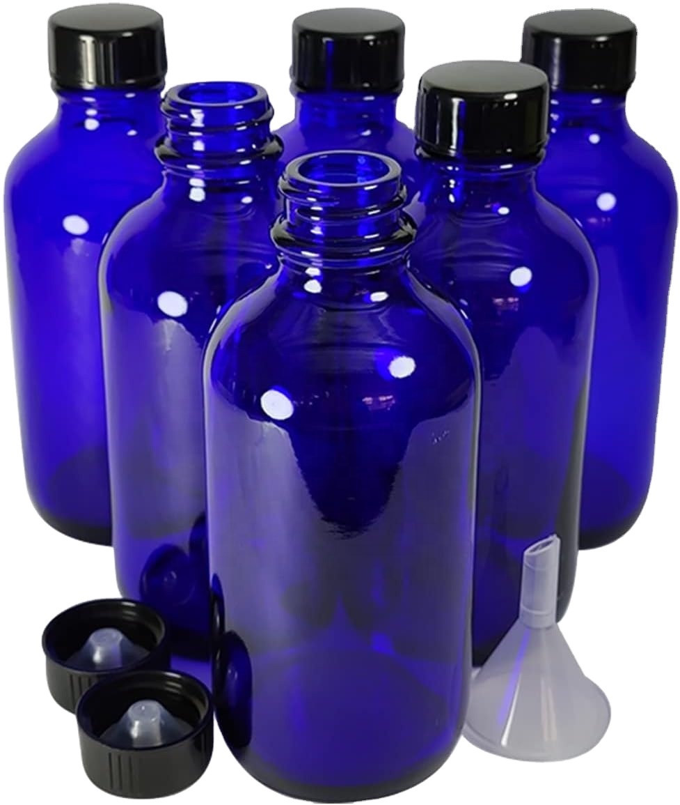 2oz 60ml Boston Glass Bottle Empty Blue Essential Oil Dropper for Personal Care Use