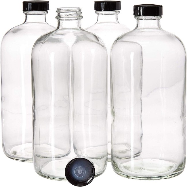 32oz Boston Round Clear Glass Growlers With Phenolic Poly Cone Insert Caps - Tight Seal for Secondary Kombucha Fermentation