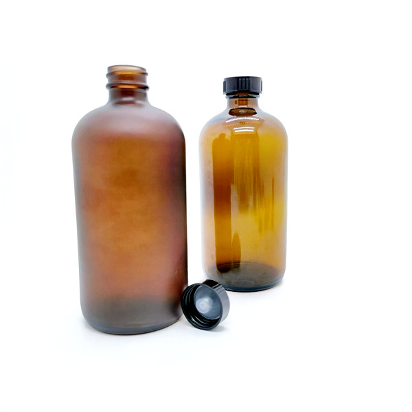 In Stock Boston Round 1/2oz 2oz 4oz 8oz 16oz 32oz Amber Glass Bottles With Screw Cap