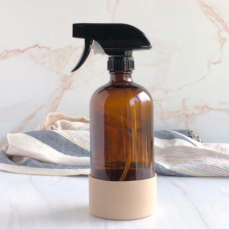 8oz 16oz 250ml 500ml Amber Brown Pharmaceutical Boston Round Glass Spray Bottle With Trigger Spray Lotion Pump Cap