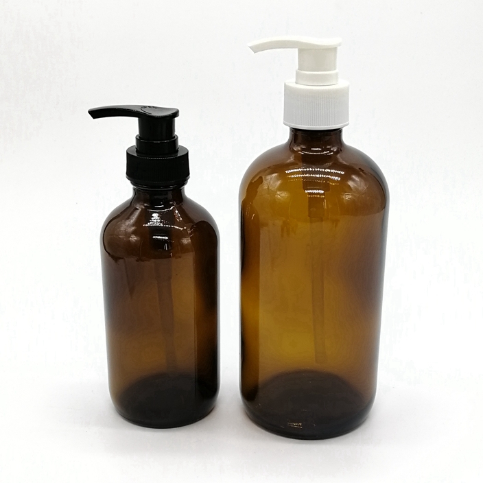 16oz/250ml & 500ml Boston Glass Serum Bottle With Pump White/Black Essential Oil Lotion Soap Dispenser for Serum Packaging